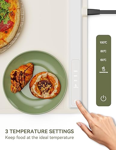 Miniatura 2 de Bandeja eléctrica para calentar alimentos, alfombrilla de nanomaterial premium con calefacción de superficie completa, 3 ajustes de temperatura,