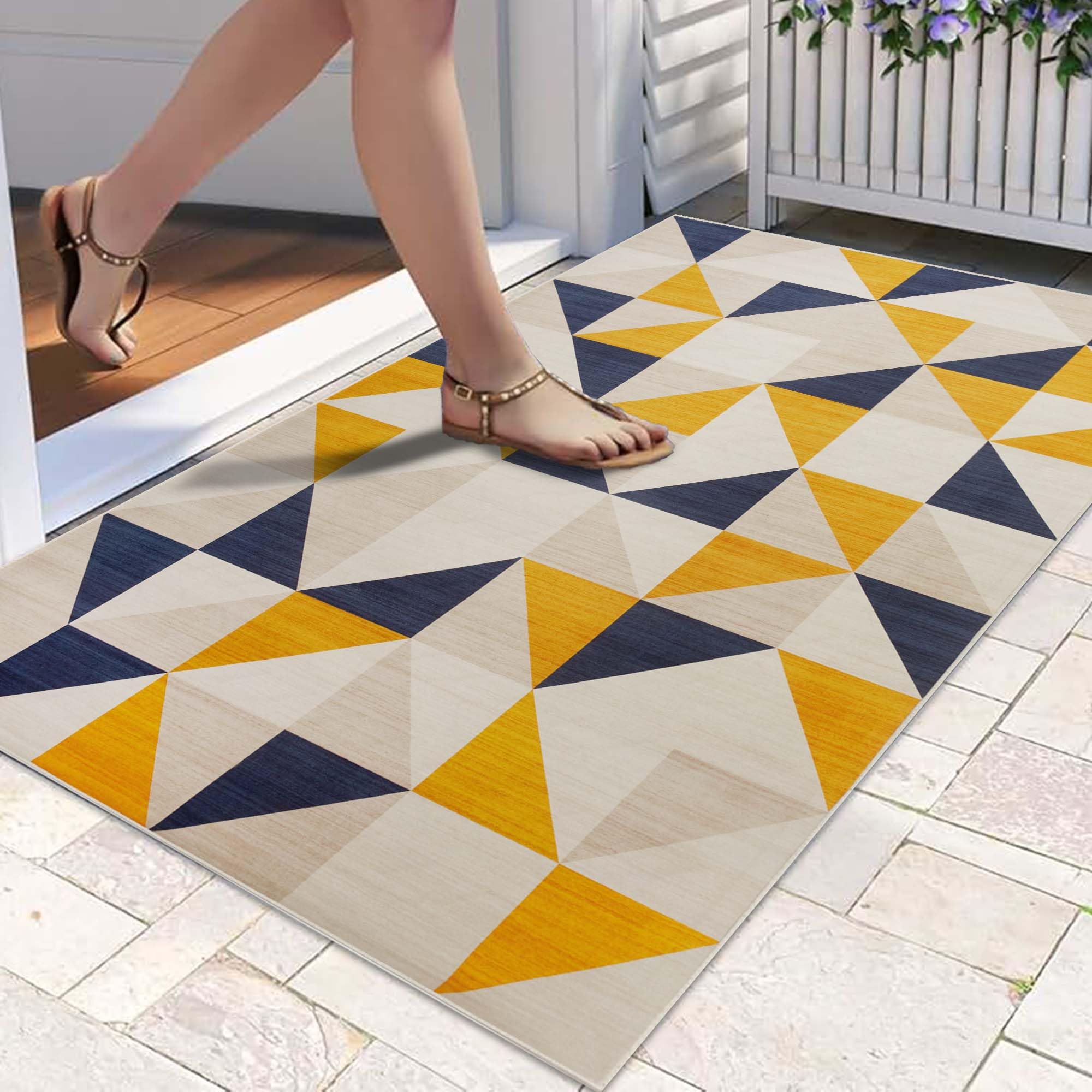 Hafaa Door mats 80 x 150 cm Non Slip Mats for Kitchen Floor Soft Heavy Duty Doormats Inside Stylish Printed Welcome Front Doormat Dirt Trapper Indoor Outdoor Mat (Brio)