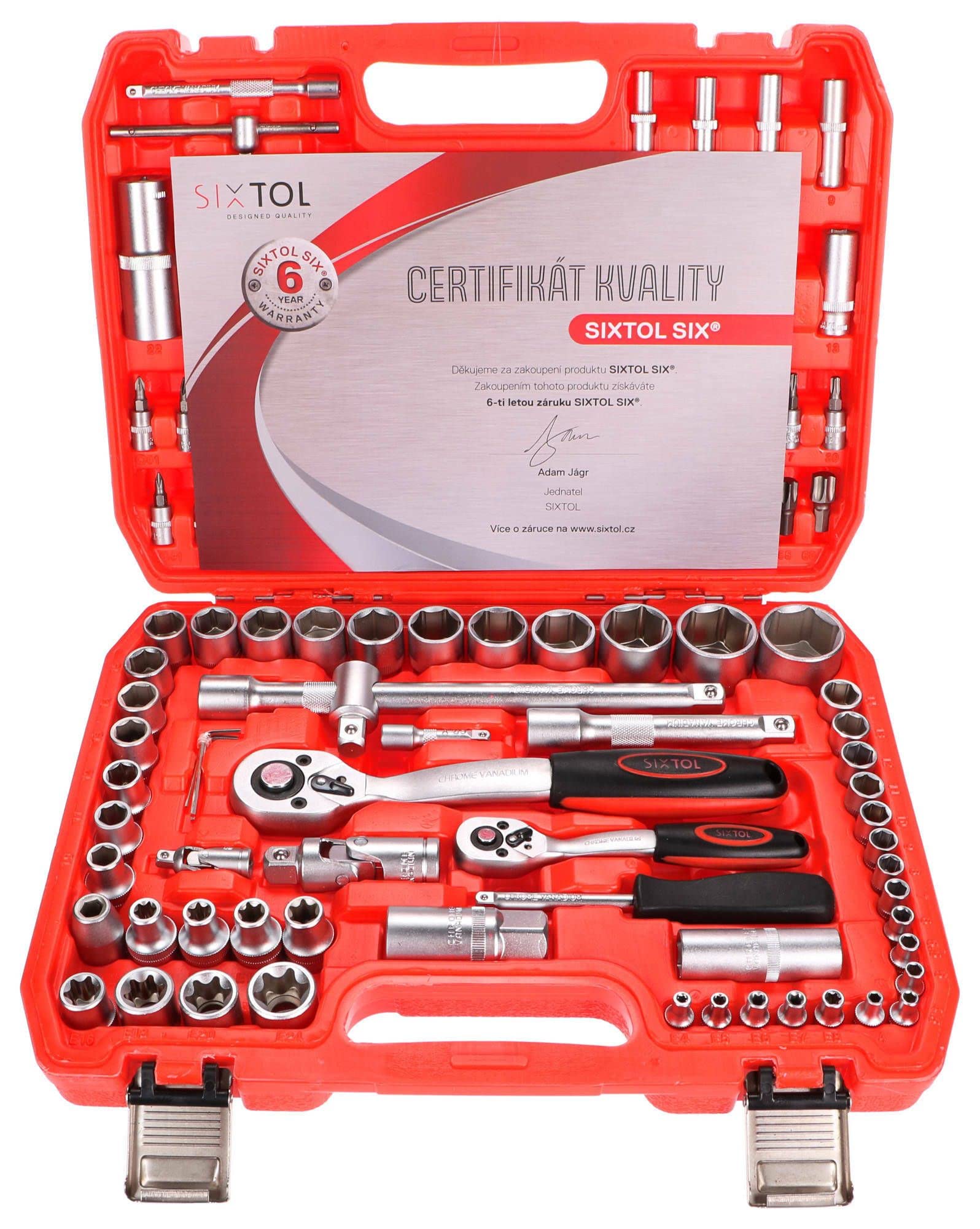 SIXTOL CRV 108 Profi Gola-Set im Koffer | 1/4", 1/2" Ratsche | Metallverschluss | Steckschlüsselsatz | Werkzeug-Set | SIXTOL SIX Garantie aus CrV-Stahl | Innen und Außen Sechskant | Kreuz und Pozidriv