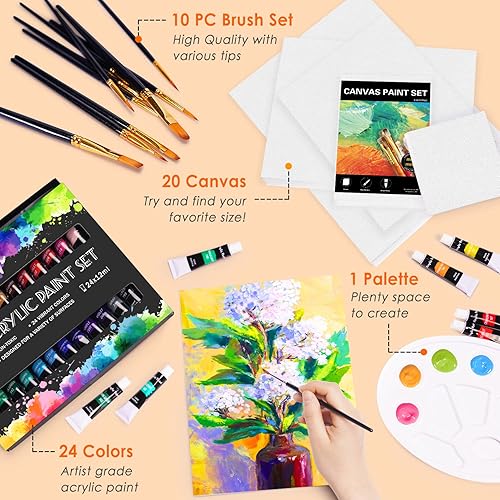 Miniatura 2 de Lienzos para pintura, suministros de pintura con 20 paneles de lienzo de algodón, 4 x 4, 5 x 7, 8 x 10, 9 x 12, 11 x 14 pulgadas (4 de cada uno),