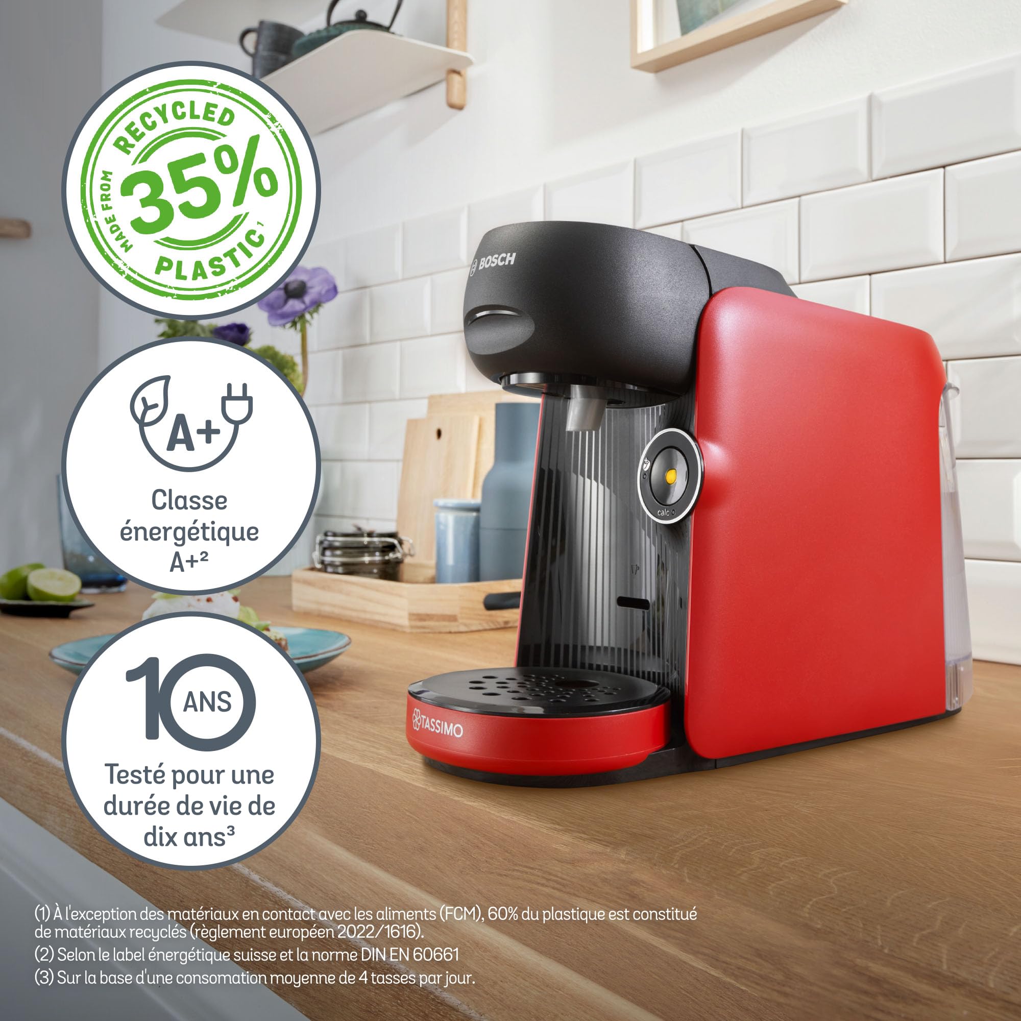 Bosch Tassimo Finesse TAS163E Machine à café multi-boissons, 70 boissons chaudes, IntensityBoost, cafétière à dosettes, rouge