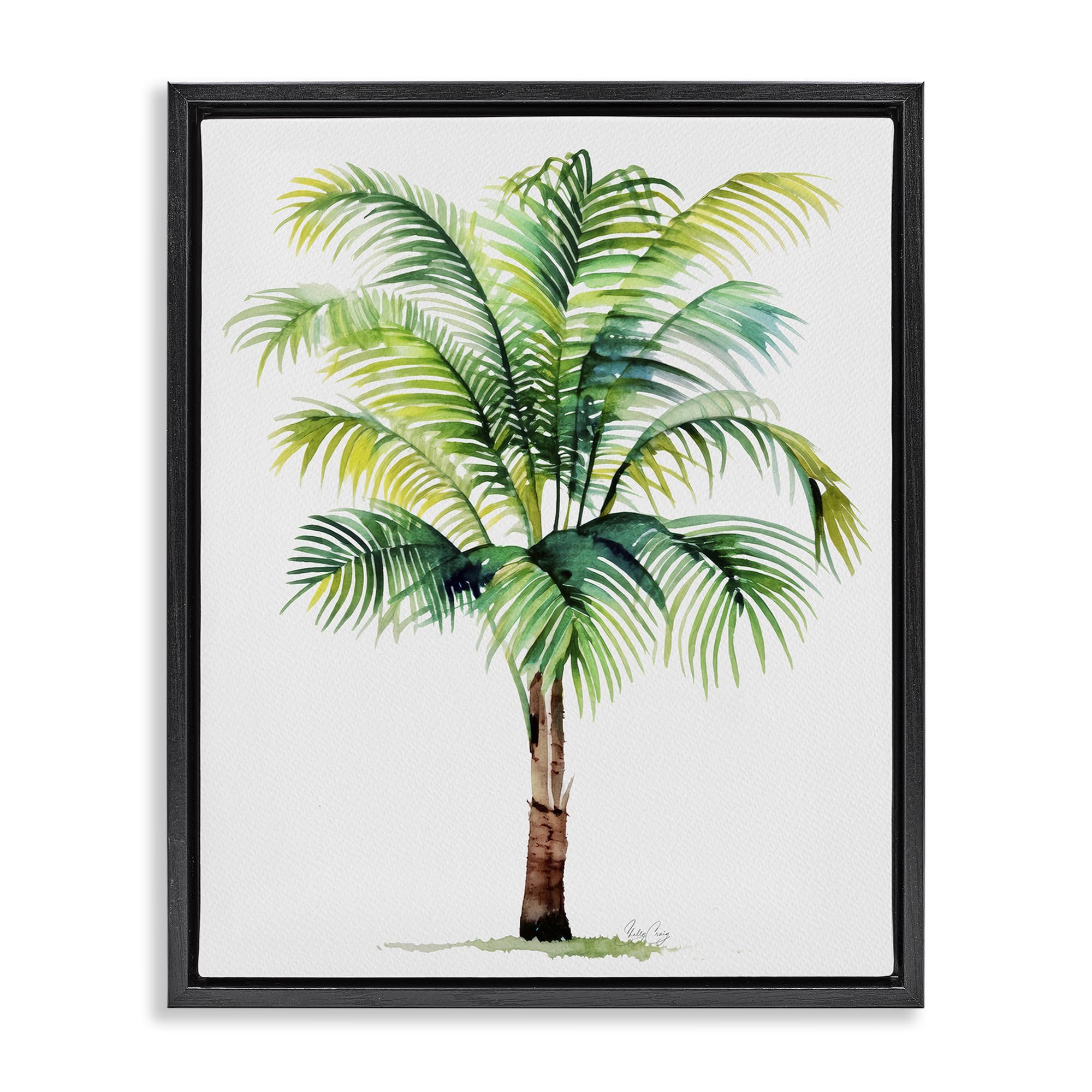 Stupell Industries Jet Black (Matte) 'Breezy Fronds Palm'| Floating Frame Canvas Art