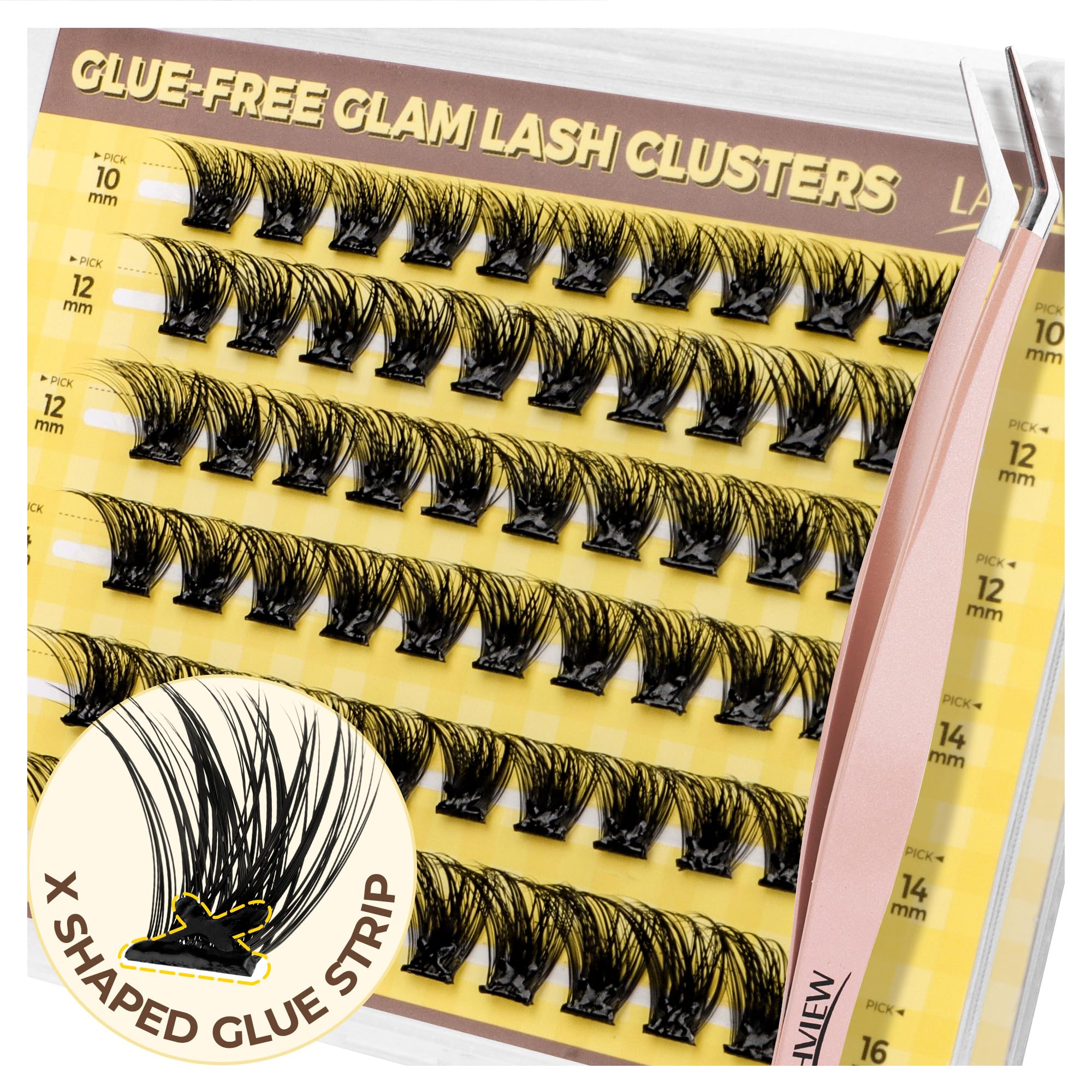 LASHVIEW Self Adhesive Lashes Clusters Eyelashes, 5+ Days Wear Press-on Lashes 10-16mm Individual Lash Extension Kit with Tweezers, No Glue Needed Natural DIY Kit (ZNF23) — view 11