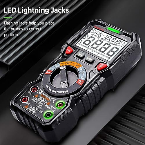 Miniatura 4 de KAIWEETS Multímetro digital TRMS 6000 cuentas ohmímetro y 23 piezas de cables de prueba de silicona suave kit para multímetro con pinzas de