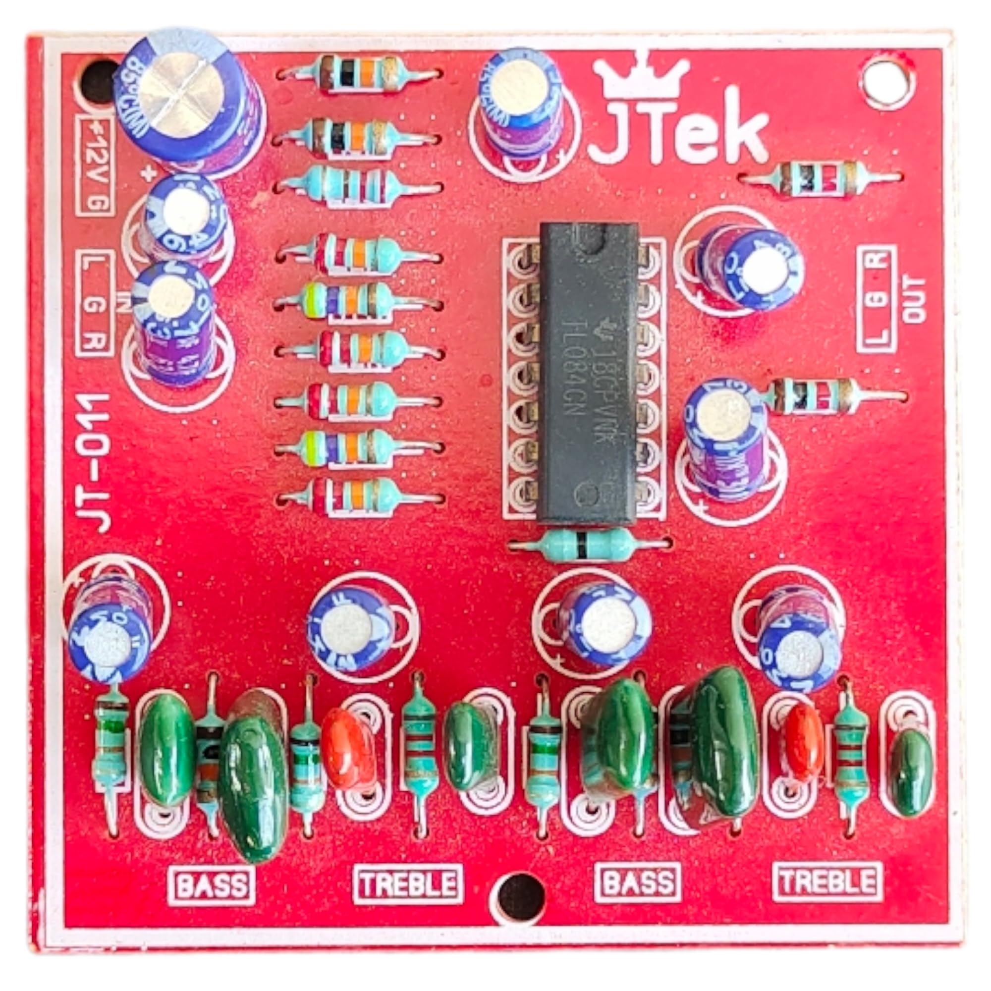 JTEK AUDIOS 2 Channel Bass Treble Board, DC12V-15V Power Supply, Black, Suitable for All 2 Channel Stereo Amplifiers, L-R Input & Output