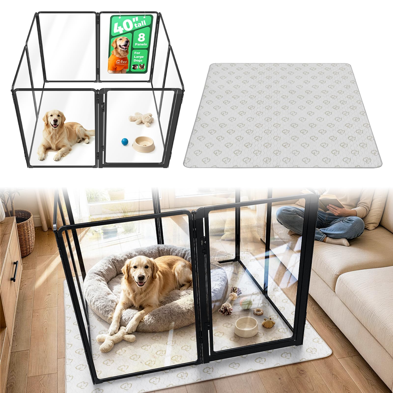 FXW AuraSpace Pro Acrylic Dog Playpen with Washable Pee Pad, 40" H