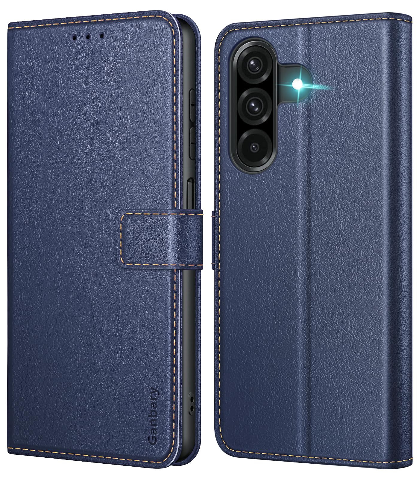 Ganbary etui do Samsung Galaxy A26 5G, wysokiej jakości z klapką ze skóry PU [pełna ochrona] [przegródki na karty] [podpórka], granatowe