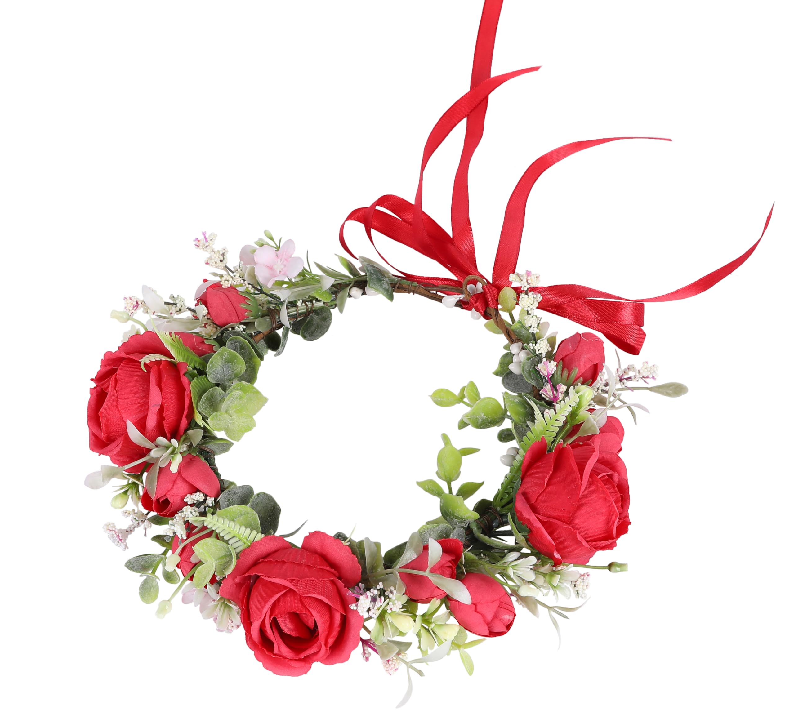 Brikuinr Bridal Floral Crown Flower Headband Hair Wreath Flower Halo Floral Headpiece Boho with Ribbon Wedding Party Festival