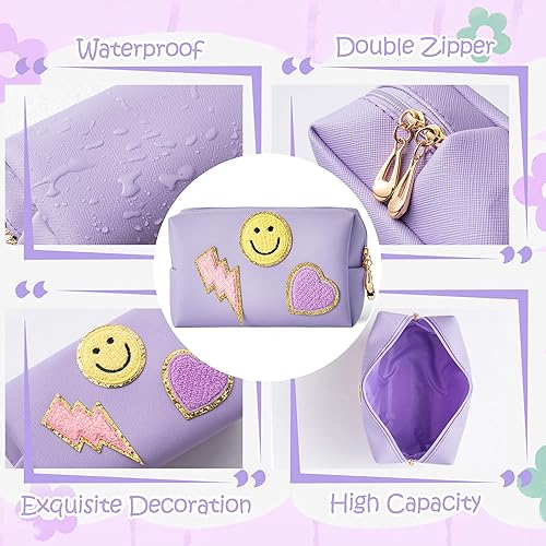 Miniatura 4 de LieToi Preppy Patch - Neceser pequeño de piel sintética con diseño de corazón y relámpago, portátil, impermeable, bolsa de maquillaje para uso