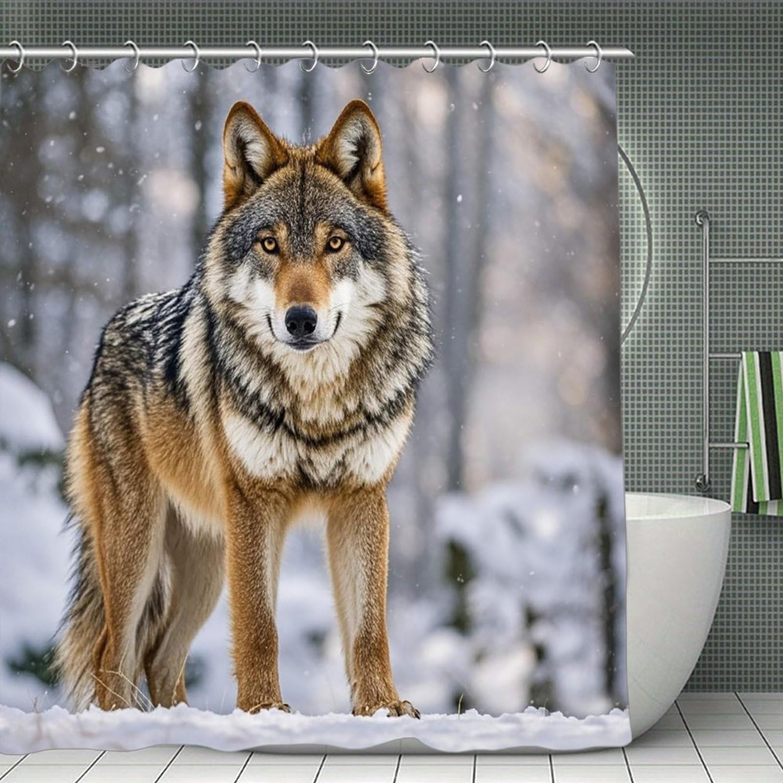 FekiLoot Wolf Shower Curtain Minimalist Thick Bathroom Curtain Washable Modern Bathroom Shower Curtain Heavy Duty Waterproof Cloth Bath Curtain with Hooks 70.8"x70.8"