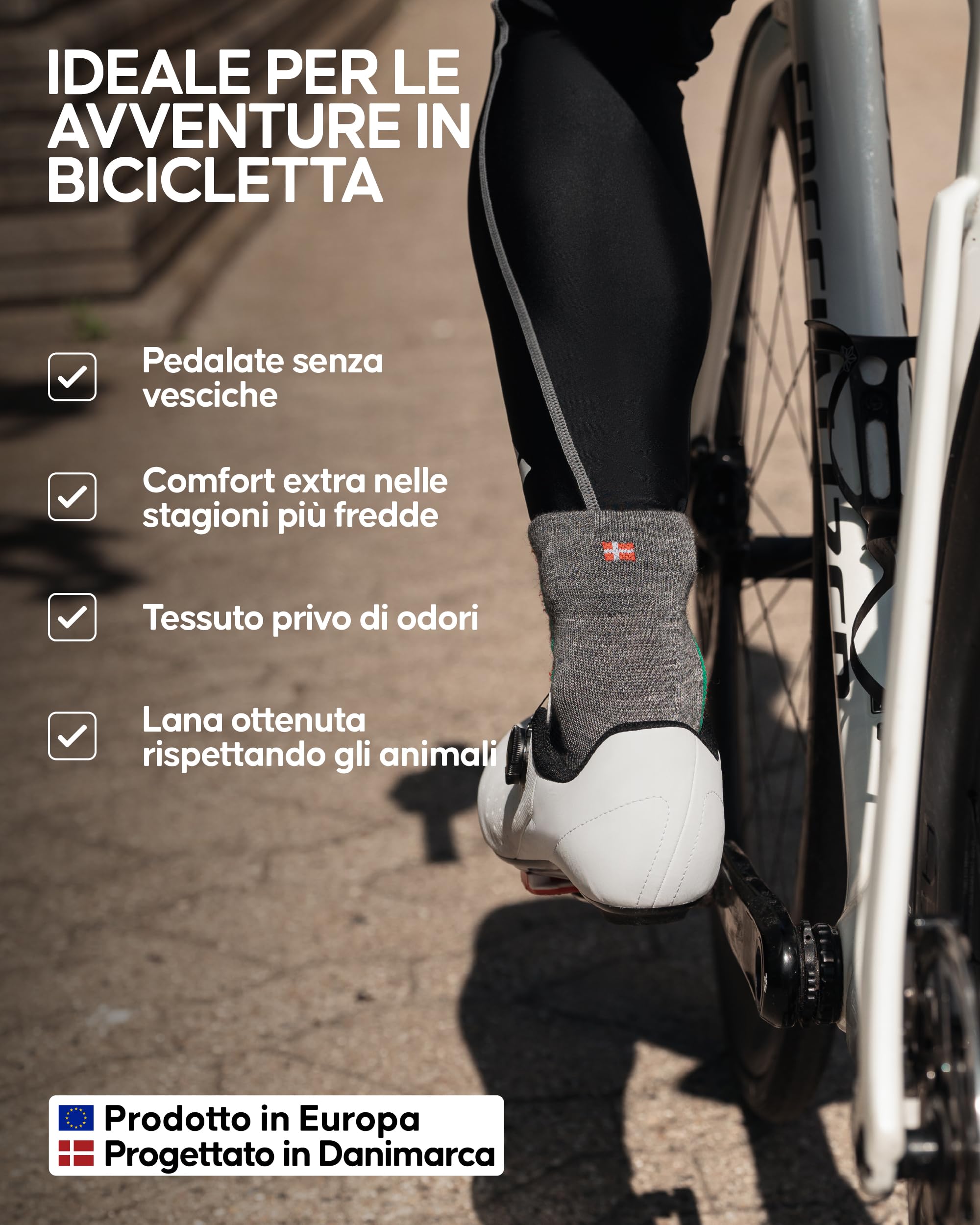 DANISH ENDURANCE Calzini da Ciclismo in Lana Merino, Traspiranti, Calze Termiche Uomo e Donna, 2 Paia