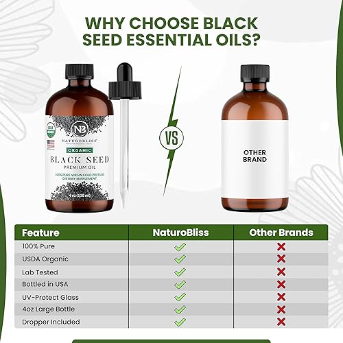 Miniatura 6 de NaturoBliss Aceite orgánico de semillas negras 100% virgen prensado en frío Omega 3 6 9 súper antioxidante para apoyo inmunológico, articulaciones,