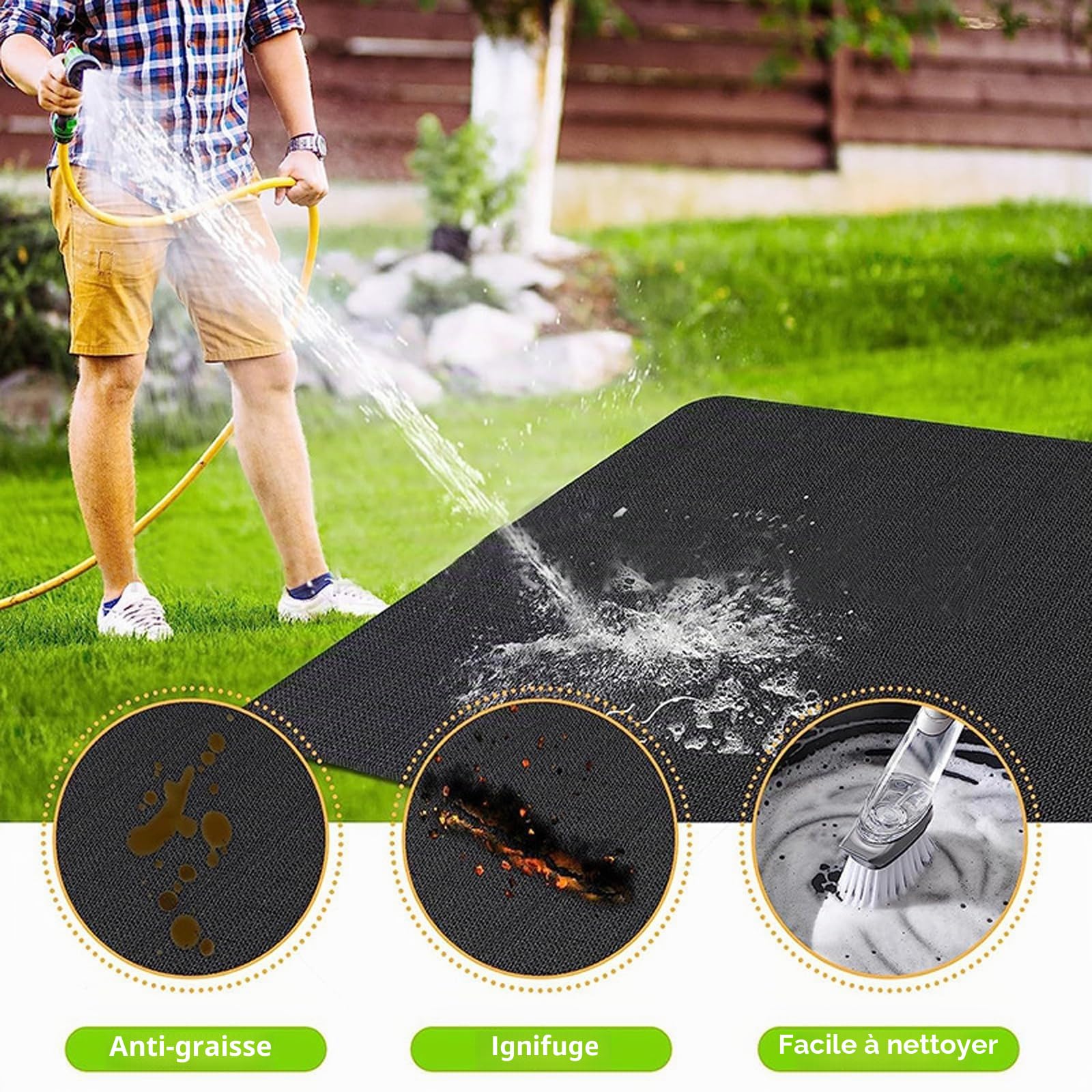 Tapis Ignifuge 120 x 100 cm pour Barbecue, Protection Thermique Réutilisable Sol