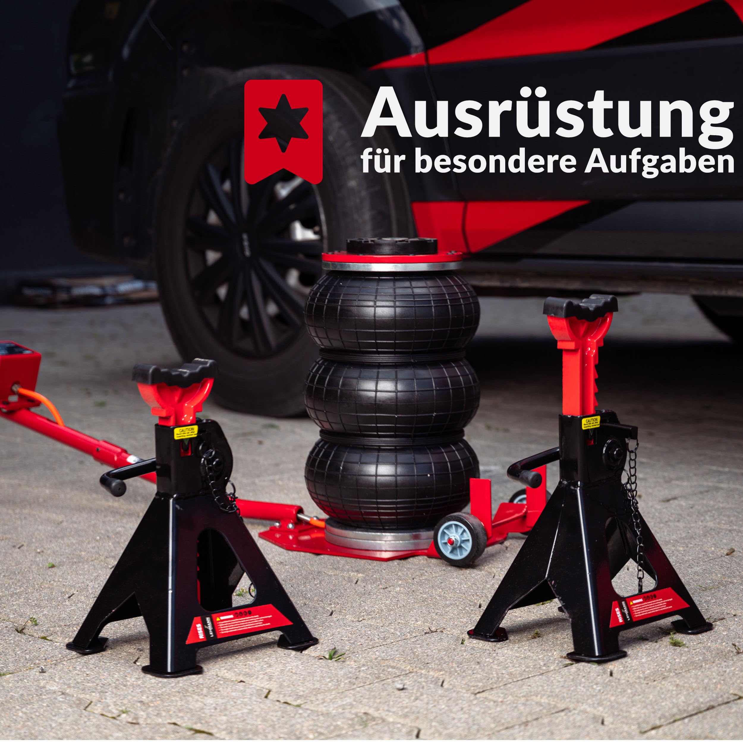 LEHMANN Unterstellbock 3T x2, Unterstellböcke 2er Set, Höhenverstellbar 300mm-430mm - Stützböcke mit Gummiauflage, KFZ Böcke für PKW, SUV & Kleintransporter bis 3000 kg