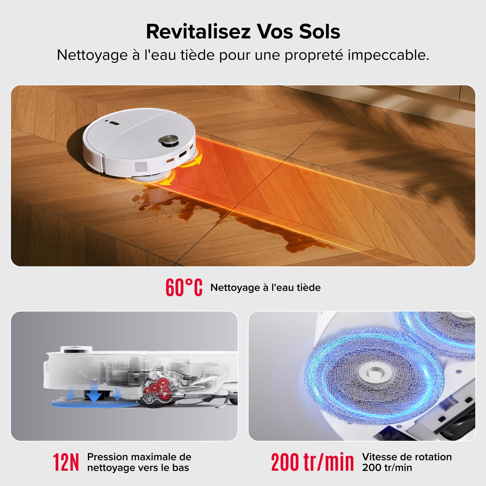 roborock Qrevo Curv 2 Pro Robot Aspirateur Laveur avec Station 3.0, 25000 Pa, Lavage à l'eau Chaude à 100 °C, Double Anti-enchevêtrements, Évitement d'obstacles et Navigation Améliorés, 7,98cm Mince