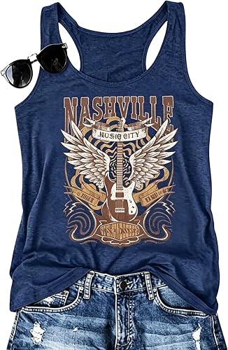 Nashville Tank Tops for Women/Country Music Shirts Racebrack Vintage Rock Graphi