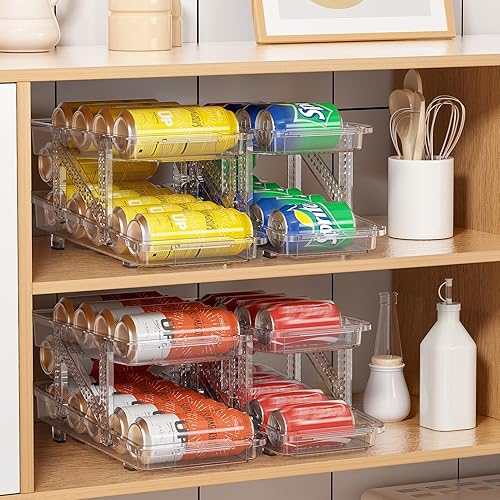 Miniatura 7 de LAMU Dispensador de latas de soda para refrigerador, juego de 2 organizadores de latas de soda de ancho ajustable, organizador de latas de bebidas