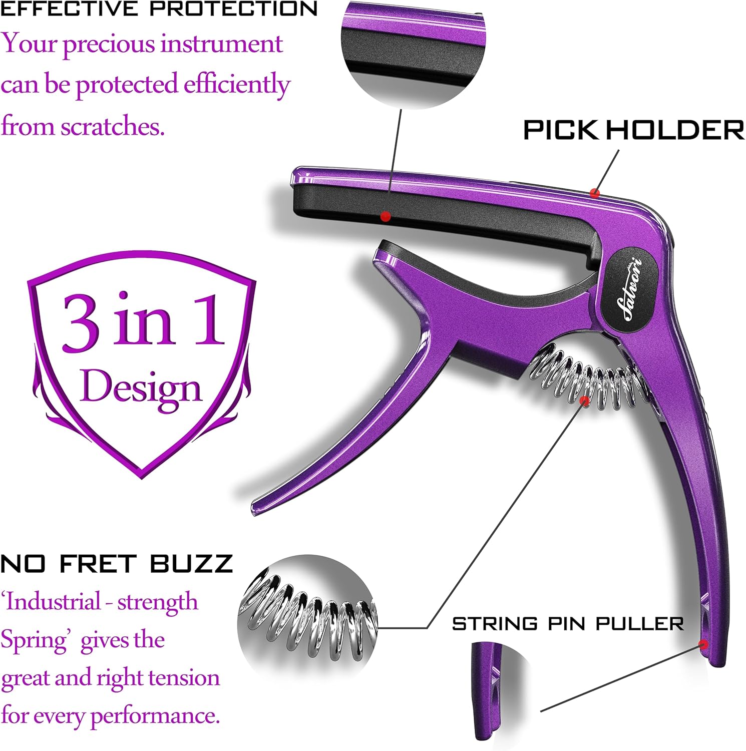 Salvori Salvori Exclusive Gradient ‘Royal Silk’ Purple Heavy-Duty Guitar Capo for Acoustic/Electric Guitar with 4 Picks, Guitar Clip/Guitar Clamp