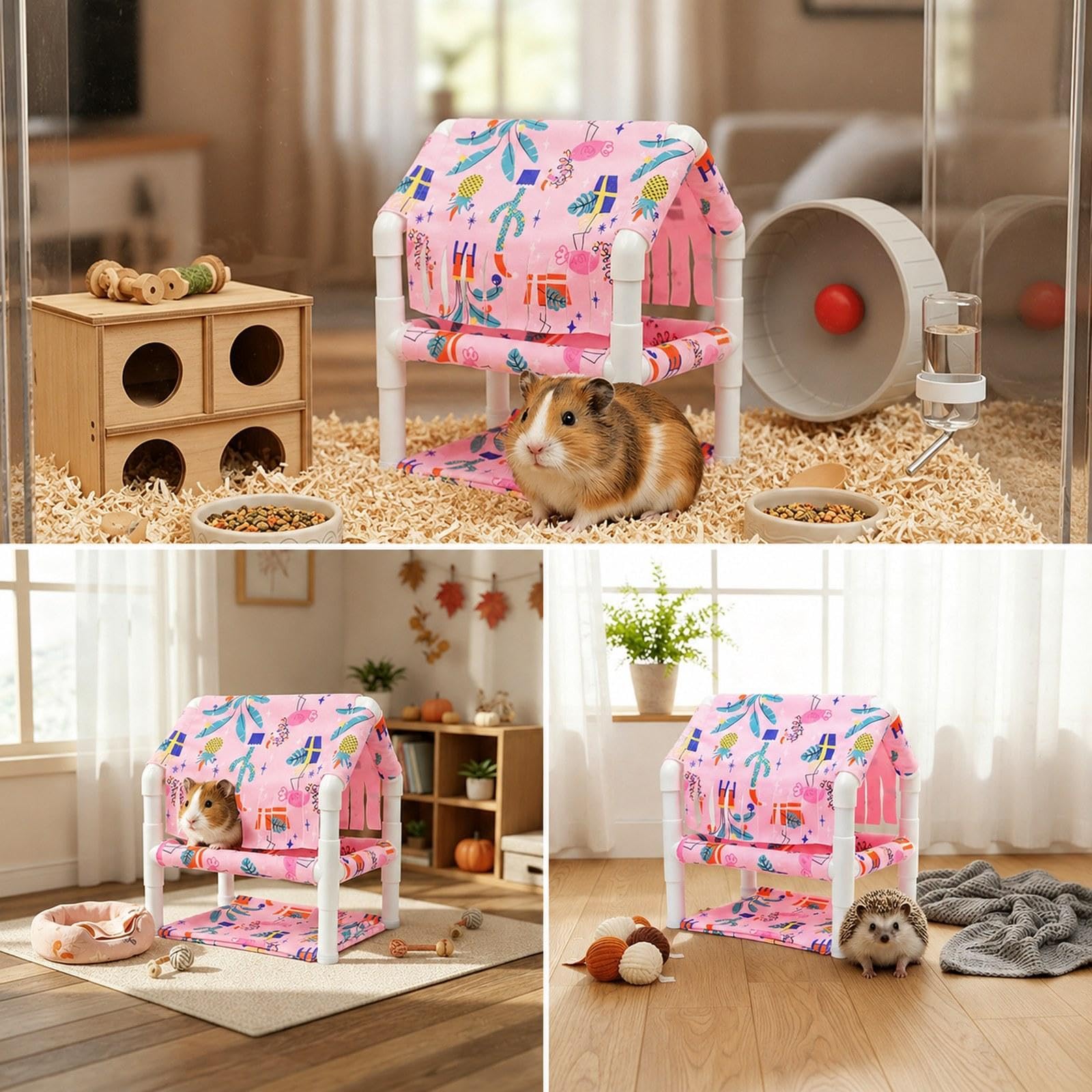 Casa de Cobaya Refugio Multifuncional para Pequeños Roedores Cama Escondite Doble Capa Material Lavable Fácil de Montar Adecuada para Mascotas