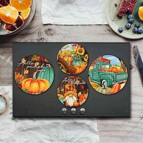 Miniatura 5 de Tucocoo Cubiertas para quemador eléctrico de calabaza de otoño, 4 piezas, decoración de Halloween, estufa redonda, cubierta para quemador de gas, 8