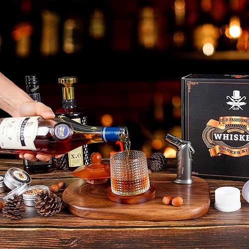 Miniatura 5 de Kit de ahumador de whisky con antorcha, chips de madera de 6 sabores, 2 vasos de whisky giratorios, 2 moldes de bolas de hielo, kit infusor de