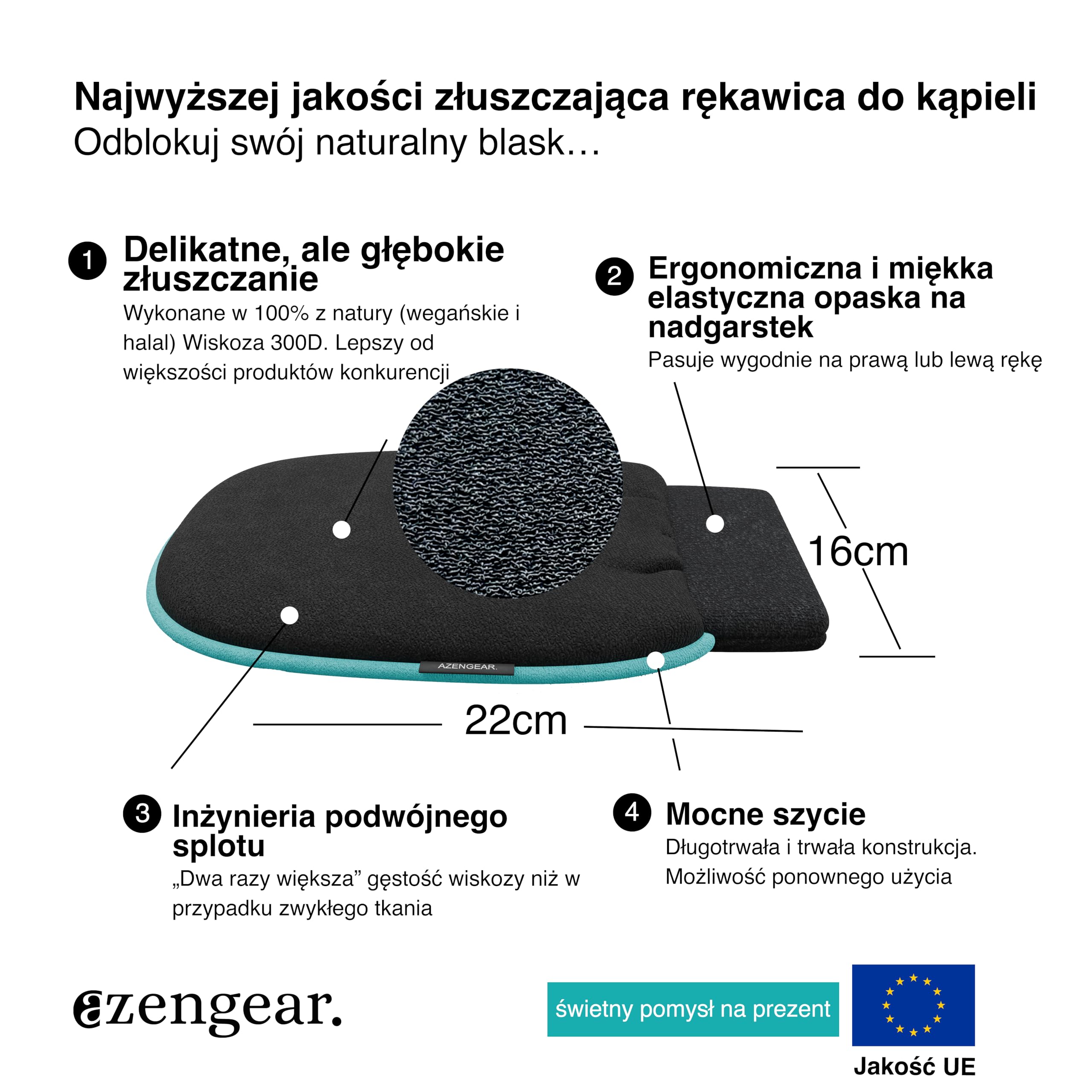 aZengear Rękawica do złuszczania (para), głębokie oczyszczanie koreańskiej rękawicy do kąpieli i prysznica - usuwanie martwego naskórka, usuwanie opalenizny natryskowej, rogowacenie, Czarna