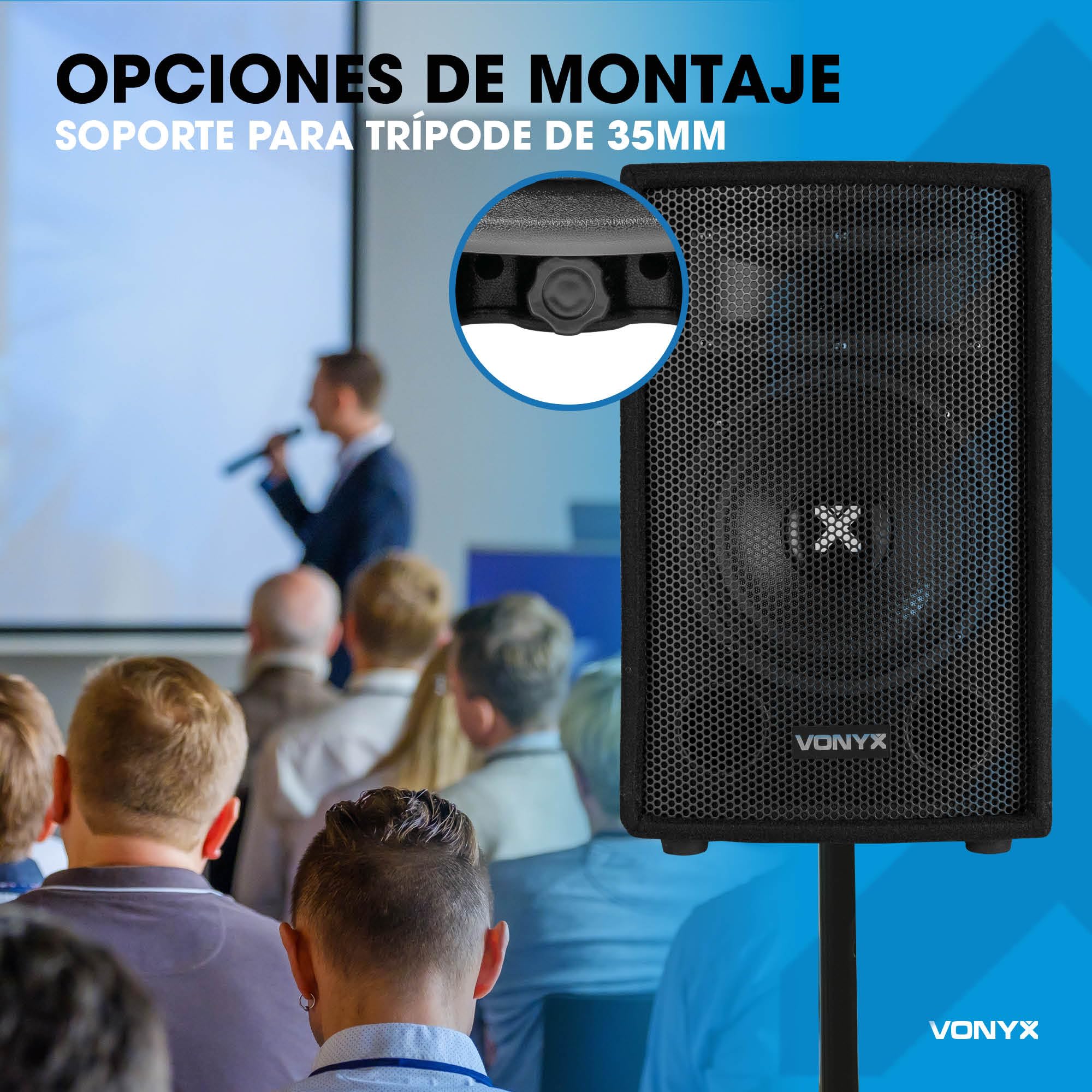 Vonyx SL10 - Conjunto de Altavoces Pasivos 2x500W, Woofer 10", Bass Reflex, Tophat para Trípode, Conexión Jack 6,3mm y Pinza, Transporte Fácil, para DJ, Eventos, Fiestas y Garajes