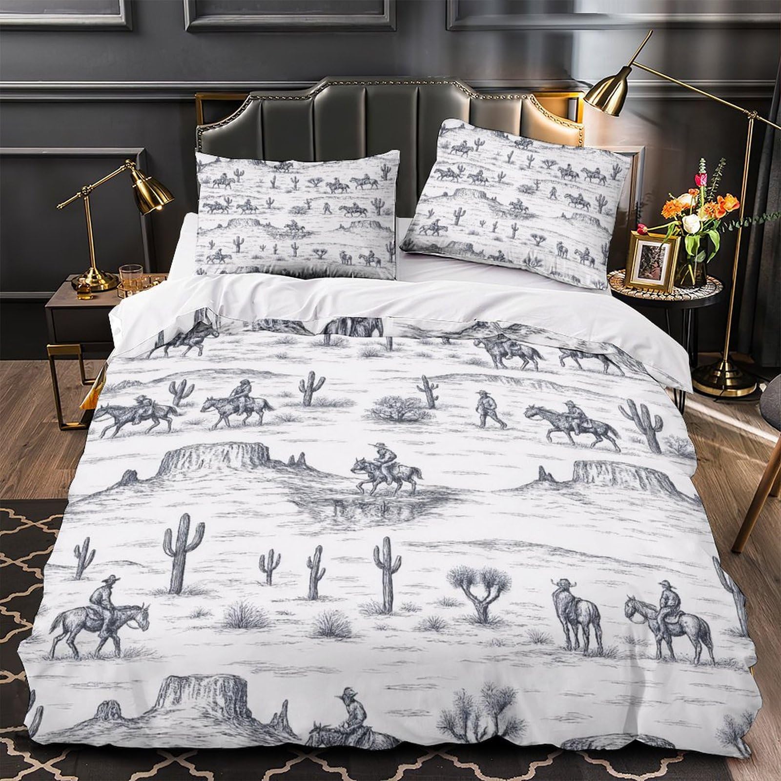 MMDASBVPE Western Cowboy Scene Duvet Cover 3D Design Printed Extra Soft 3-Piece Bedding Set Zipper Quilt Cover Hotel Quality Durable for Adults Women Kids Youth Teens Girls Boys Double（200x200cm）