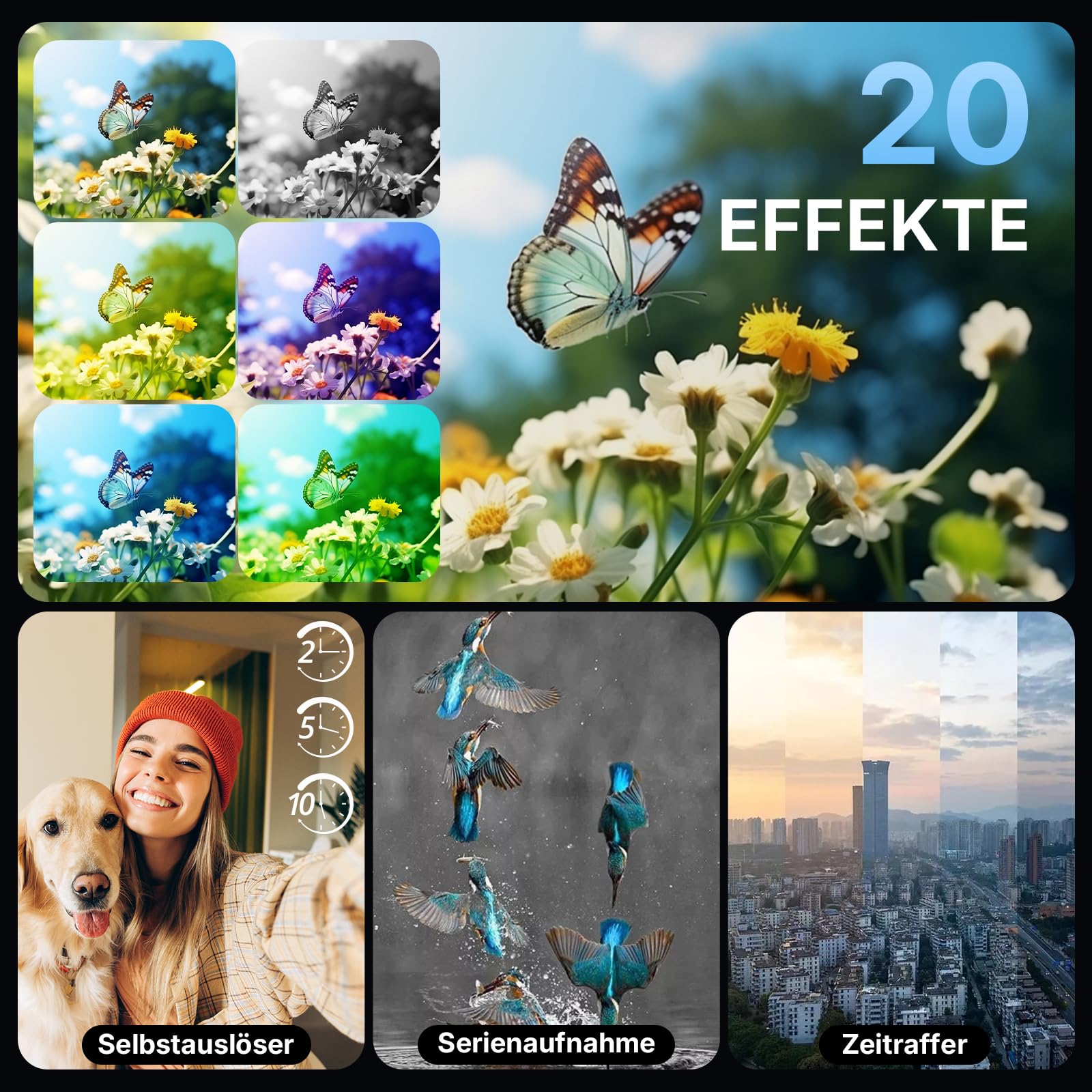 Digitalkamera Kamera Fotokamera 4K 64MP mit Autofokus, Dual-Objektiv, 2,8-Zoll Bildschirm, 16X Digitalzoom, Zwei Akkus, 32GB Karte für Jugendliche, Anfänger, Kinder