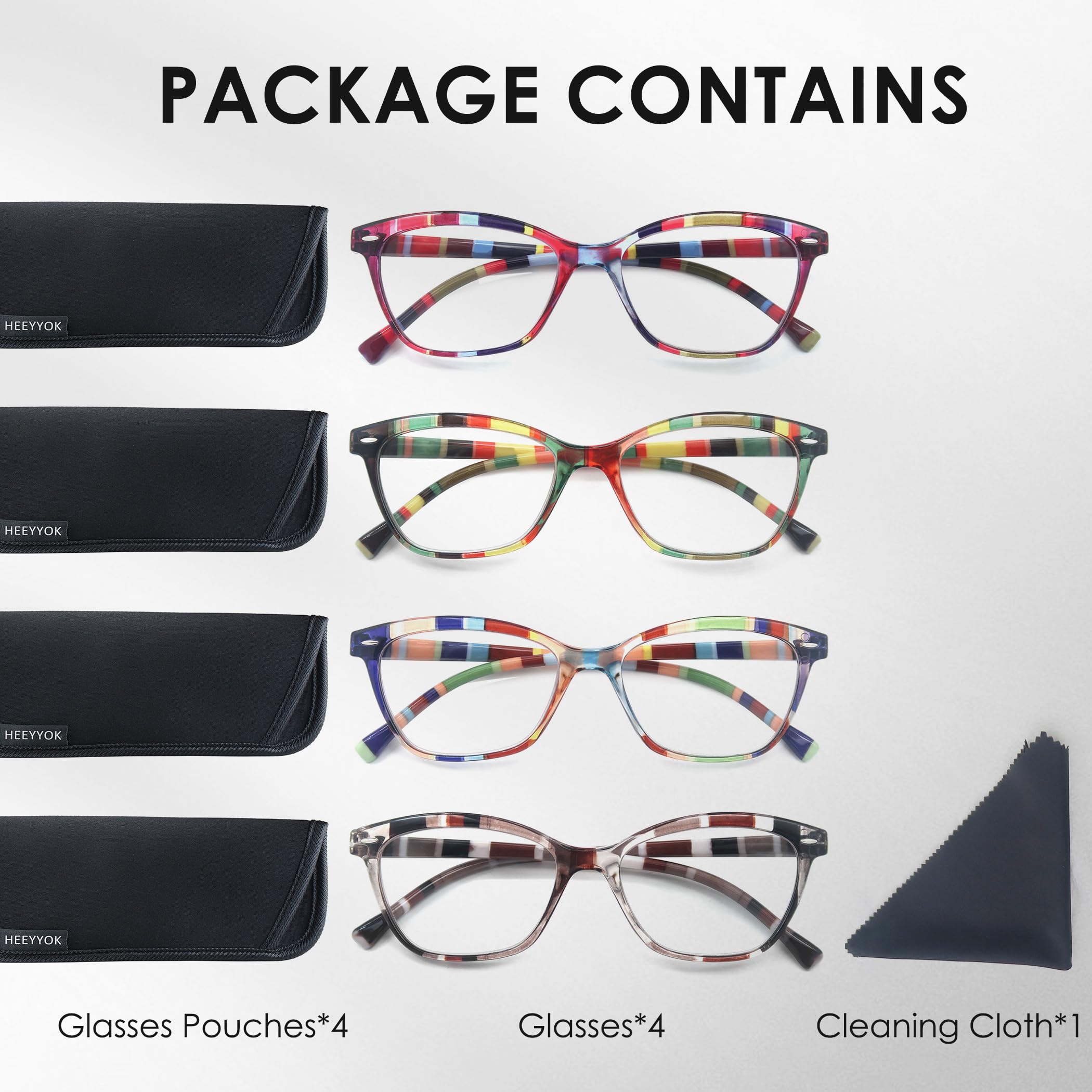 HEEYYOK Un Paquet de 4 Lunettes de Lecture pour Homme et Femme,Lunettes Loupe Leger Durable,Branches a Ressort Confortable,De Couleurs melangees