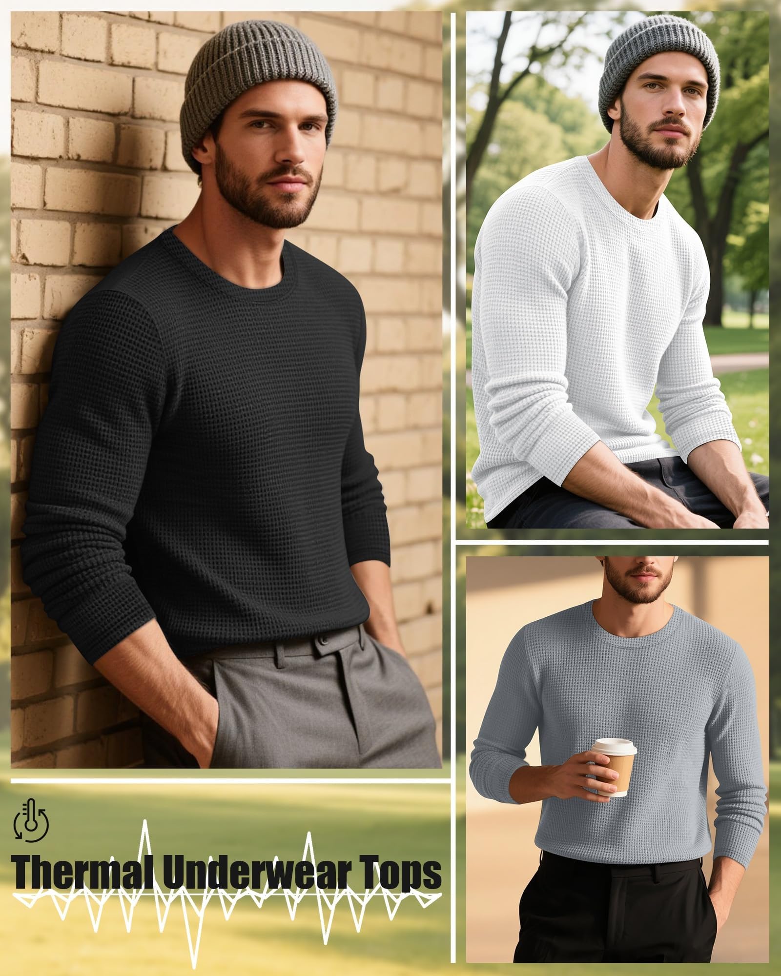 Camicie da uomo a maniche lunghe a nido d'ape, biancheria intima termica, girocollo, maglioni, pullover casual, top in maglia testurizzata strato di base