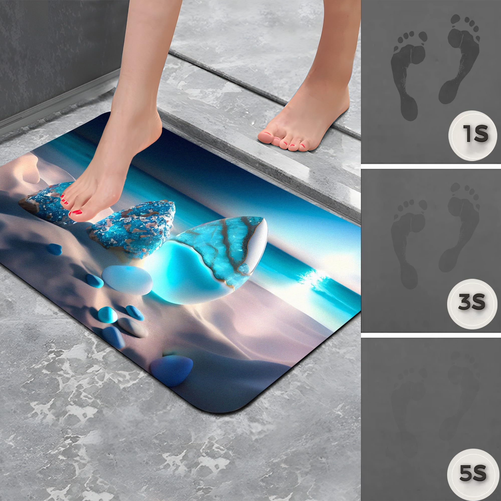 Tappeto Bagno 3D Antiscivolo Olnamaro - Assorbente, 60x40 Cm, Motivo Pietre Colorate - Foto 5