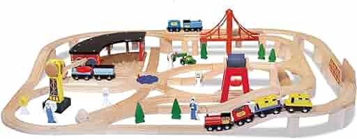 melissa&Doug メリッサアンドダグ 車 電車 木製 Amazon | Melissa & Doug 木製鉄道セット 130ピース – 木製列車