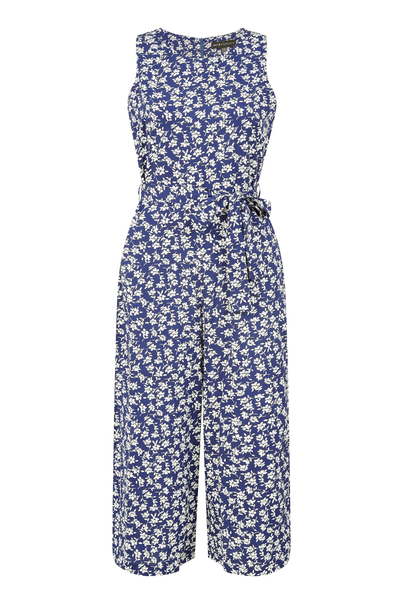 Mela London Mela Navy Ditsy Print Culotte Jumpsuit 6 Navy