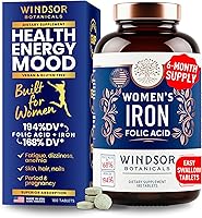 Vista 9 de Suplementos de hierro y ácido fólico para mujeres, 35 mg de vitamina de hierro suave, ácido fólico 400 mcg, anemia, período, suplemento de apoyo