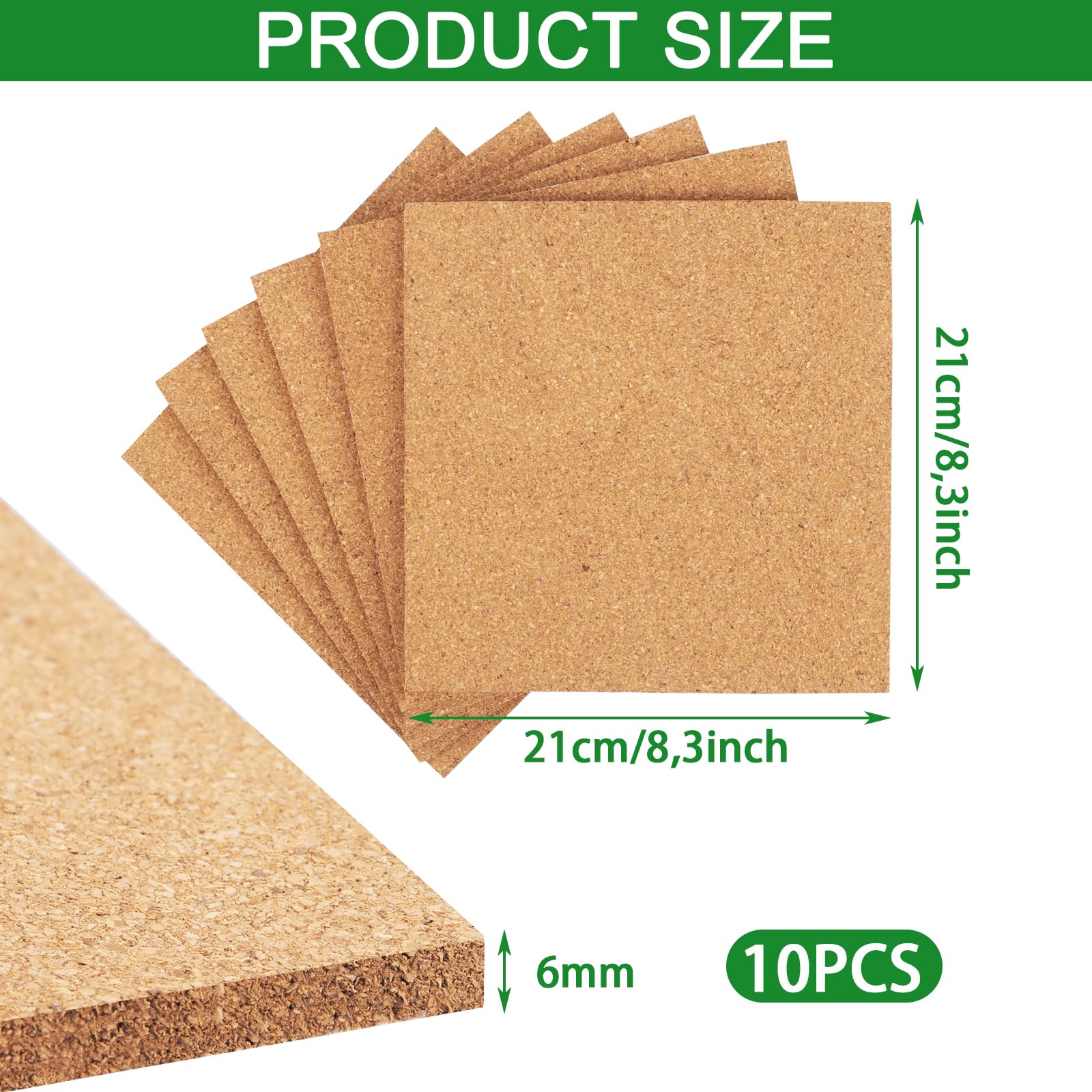 10 Corcho pared Autoadhesivo 21 x 21 x 0,6 cm para Decoración