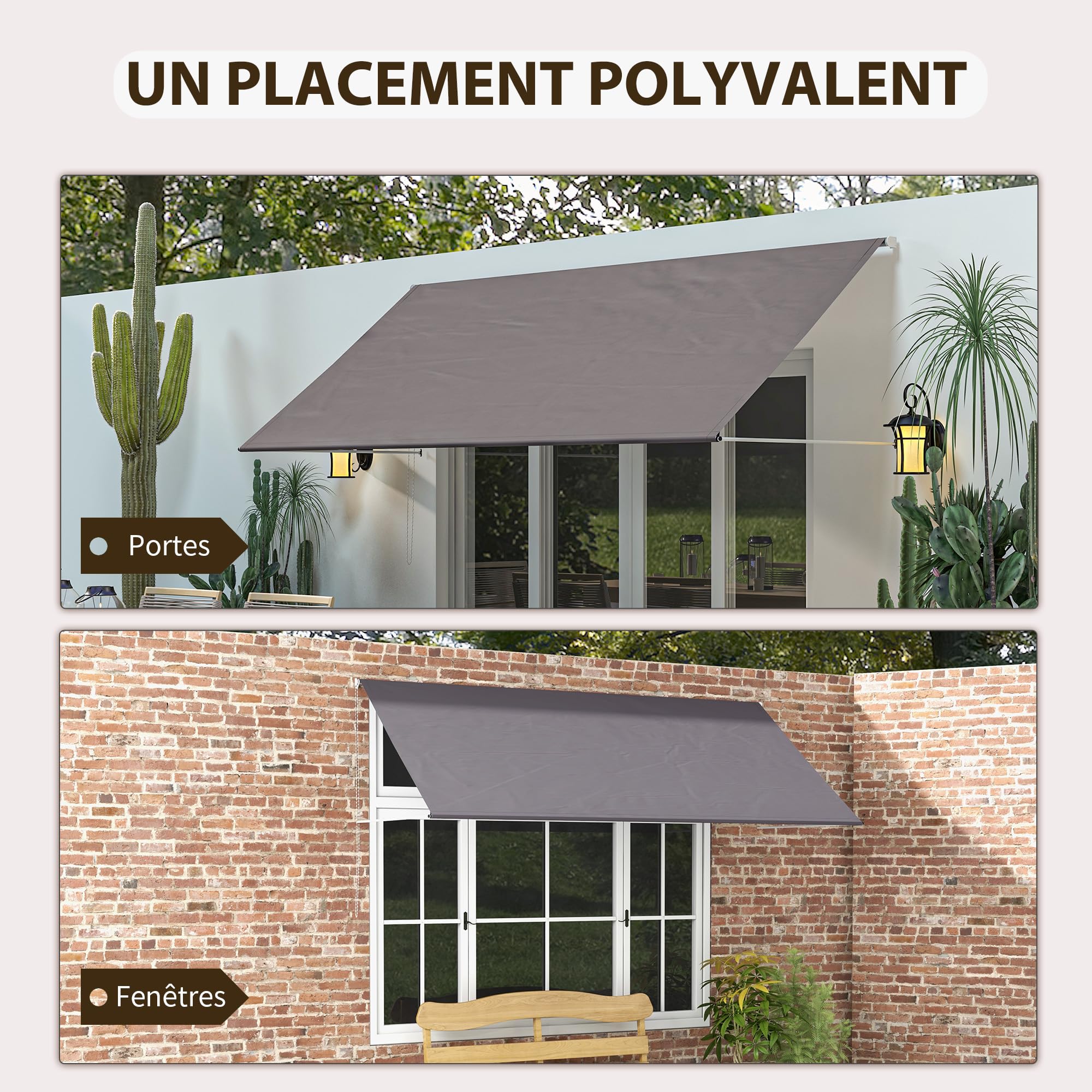 Outsunny Store banne Manuel auvent rétractable Inclinaison réglable 300 x 120 cm Protection UV Aluminium Polyester Gris foncé