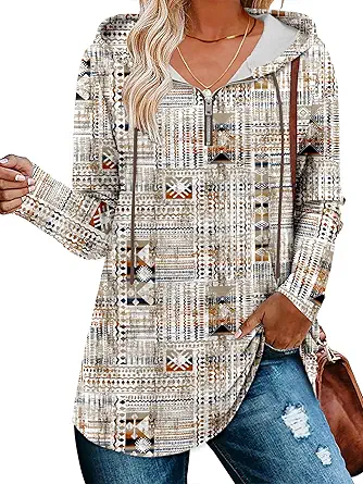 BETTE BOUTIK Womens Quarter Zip Tunic Hoodies Pullover Long Hooded Sweatshirts S-3XL
