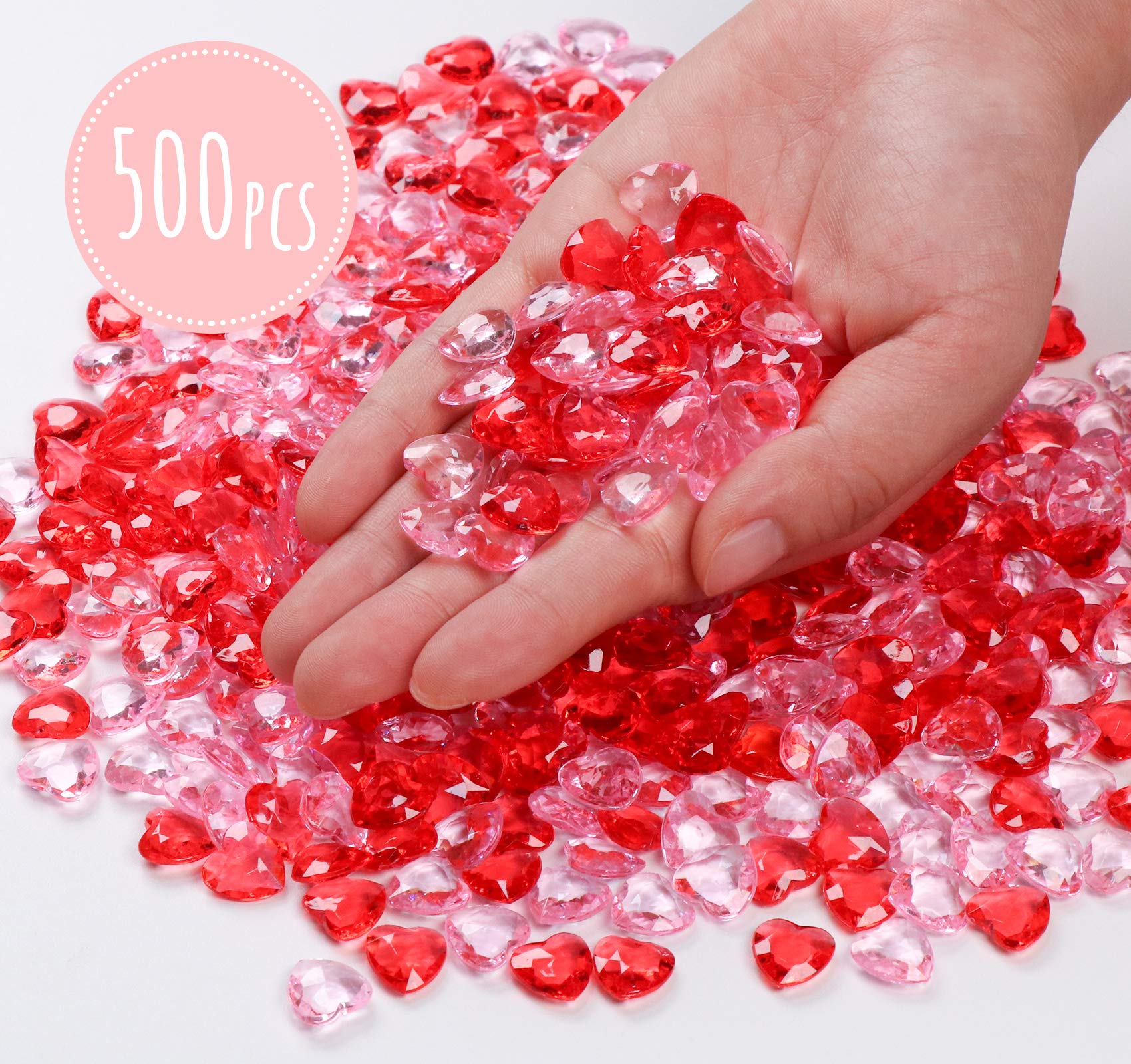 Ziamzra 600 Pièces Cristaux Diamants Coeurs Rose 12mm - Décoration Table Mariage