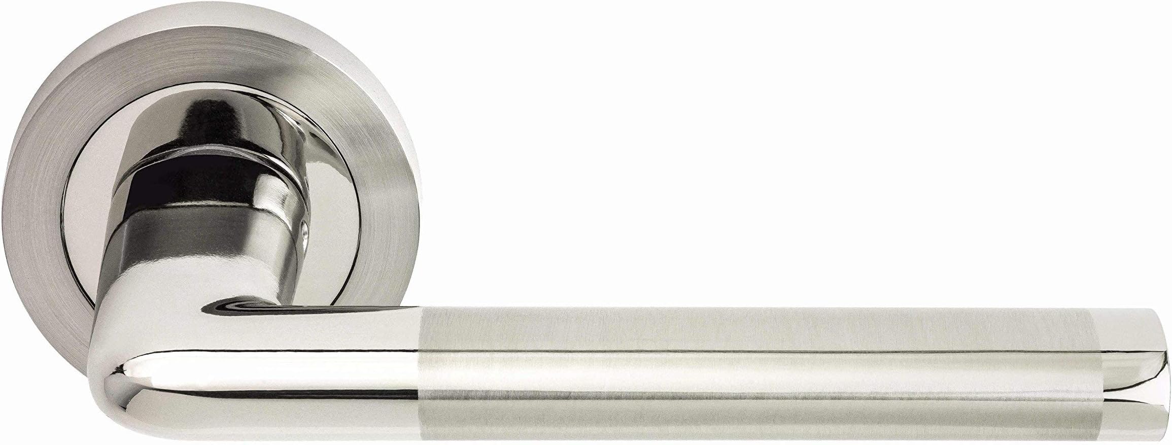 Edwin Lever on Rose Door Handle - Dual Finish - Polished and Satin Nickel - 1 Pair - Fixings Included - Interior Use