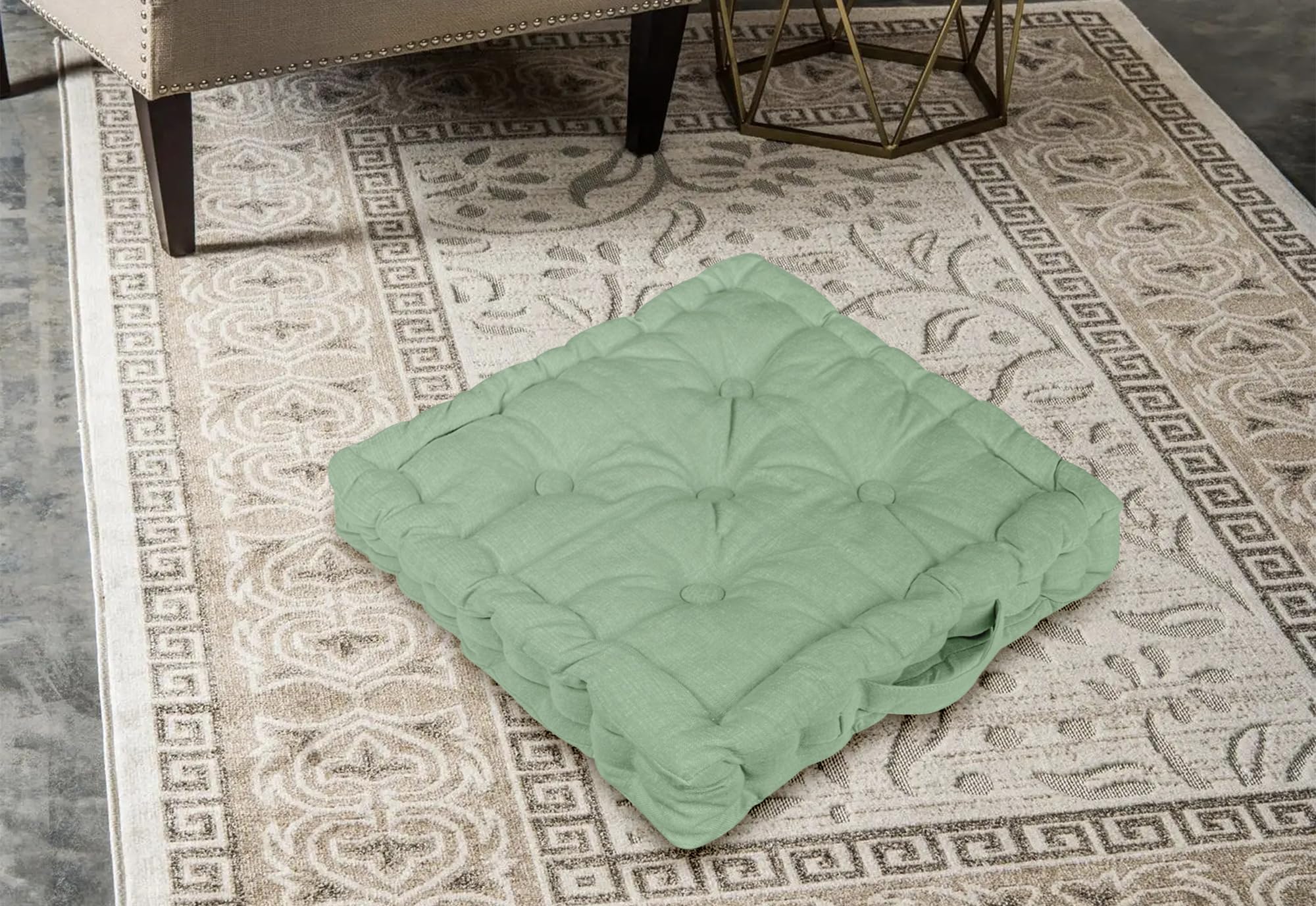 IlGruppone 6 Pezzi Cuscini Sedia Quadrati Alti Mattonella Trapuntati Cuscino da Pavimento con Maniglia 40x40 Cm Altezza 6 Cm Cuscino Spesso Cucina Interno Esterno Coprisedia - Salvia