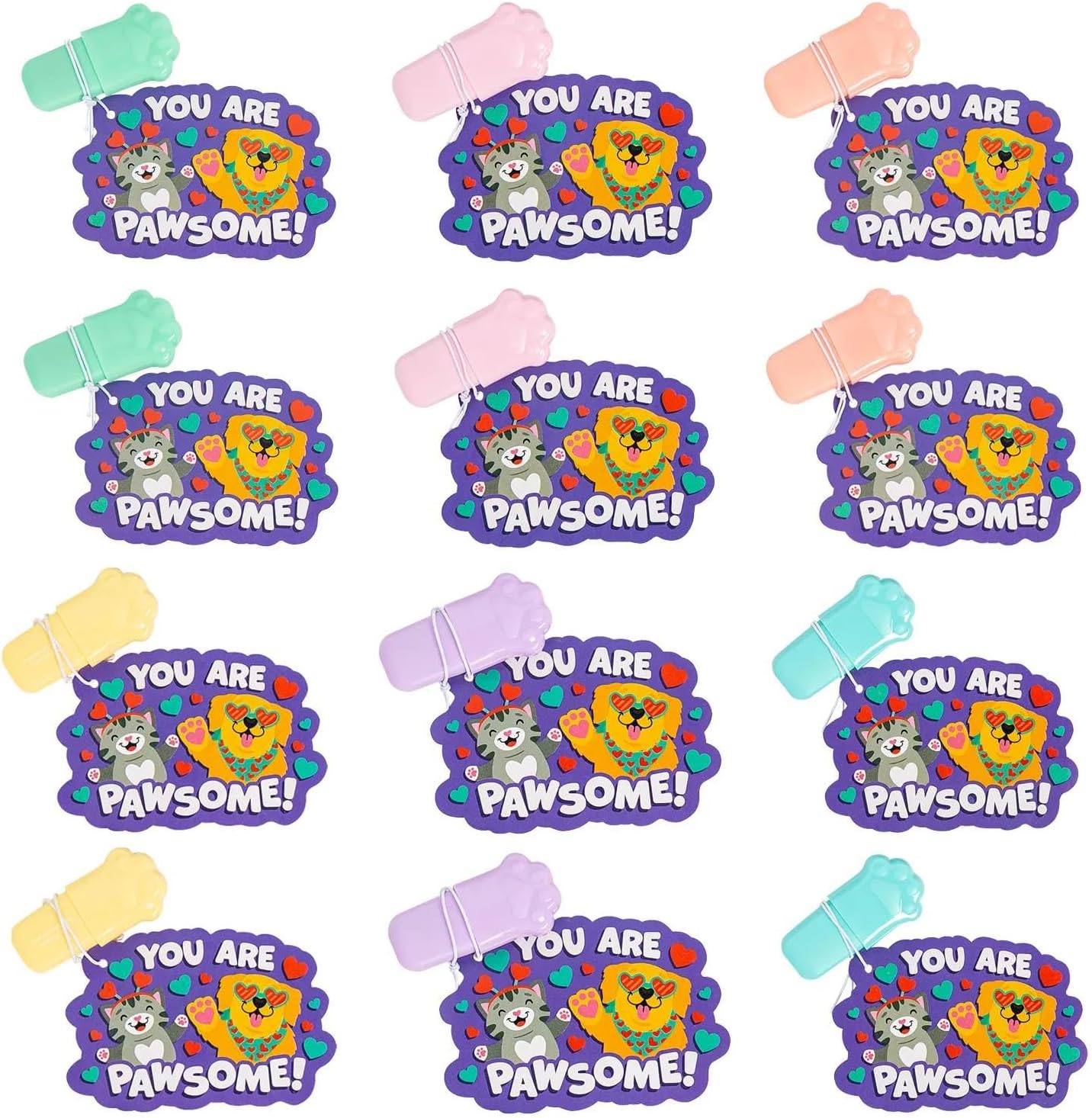 2" You're Pawsome Pastel Highlighter Valentine Exchanges with Card for 12