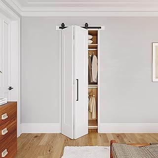 JUBEST 30 in. x 84 in. Bi-fold Door, 1 Panel Primed Bi Fold Sliding Barn Door Hollow Core Interior Folding Doors with Hardware Kit Include