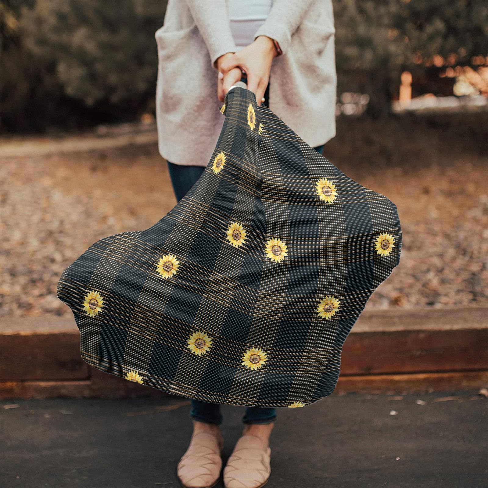 Nursing Cover for Breastfeeding Scarf, Plaid Sunflower Baby Car Covers Super Soft Multi Use for Canopy Shopping Cart Cover Blanket Stroller Cover