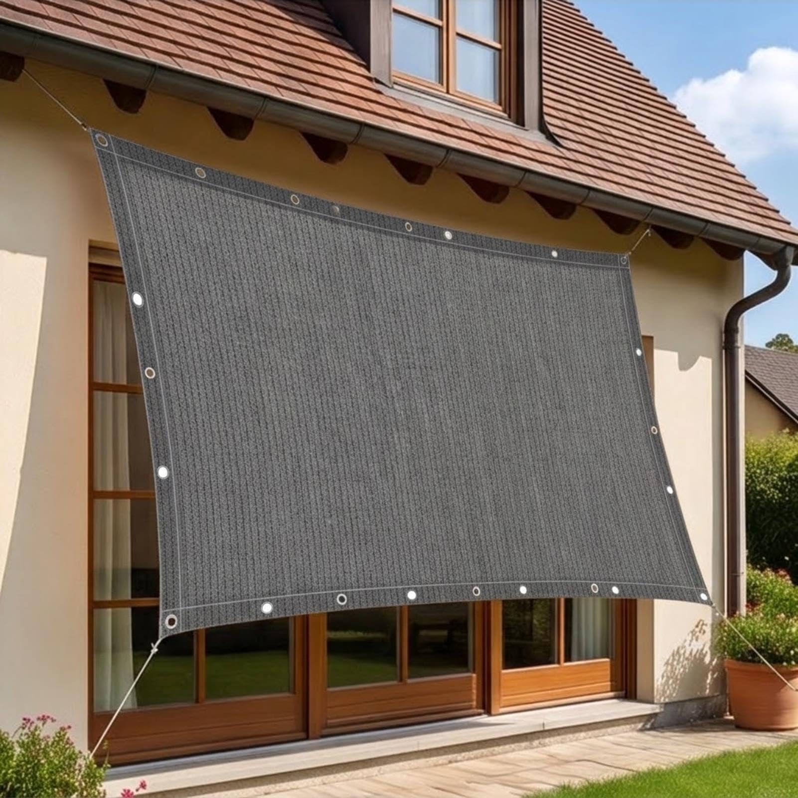 Ogrodowa siatka przeciwsłoneczna ogrodowa tkanina cieniująca 210 x 800 cm odporna na rozdarcie i wiatr oddychająca siatka cieniująca ze wzmocnionymi oczami na taras balkon trawnik ogród, szara
