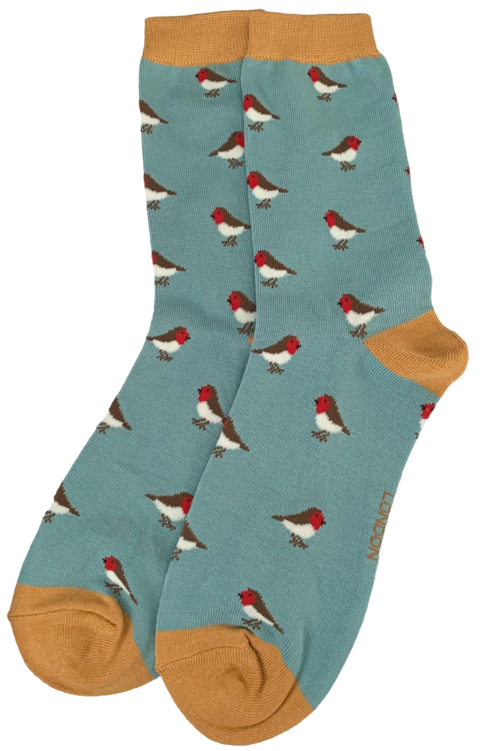 Purple Possum® Robin Socks Ladies Robins Birds Bird Bamboo Cotton Shoe Size 3-7 Womens Novelty Socks (Blue)