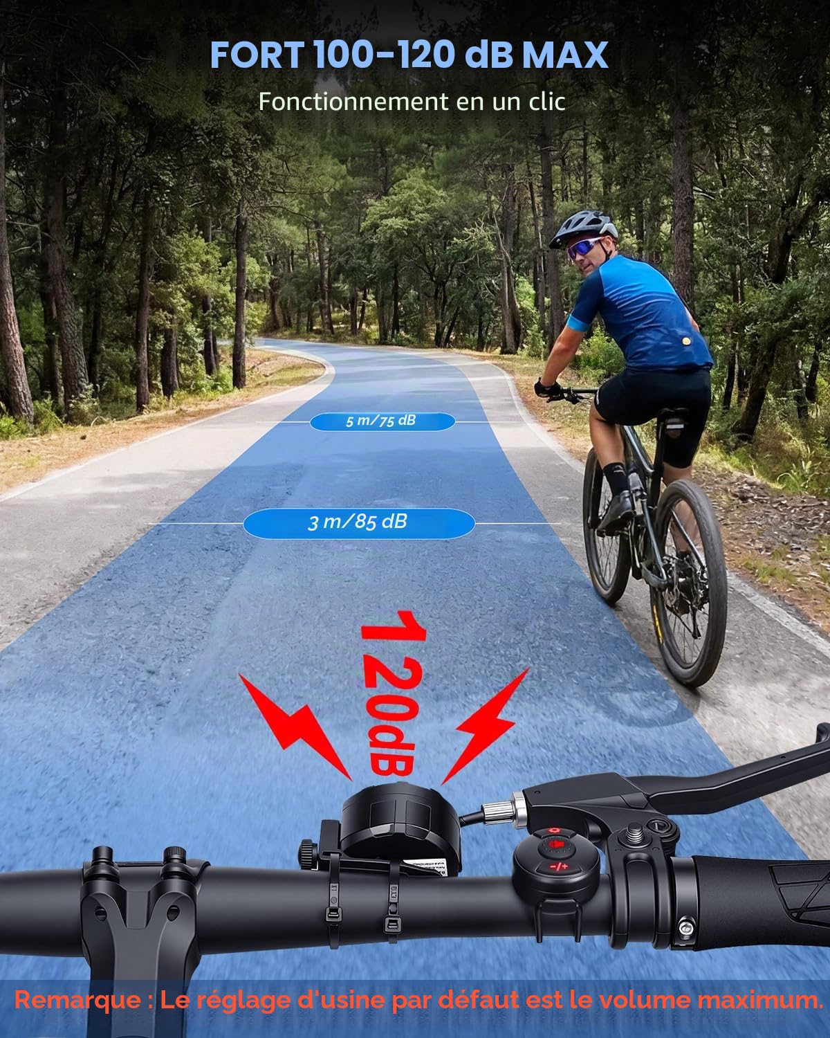 Klaxon de vélo – Télécommande sans fil, klaxon de vélo électrique puissant de 120 dB, sonnette de vélo pour 6 modes sonores, étanchéité IPX5, chargement de type C, klaxons de vélo pour adultes
