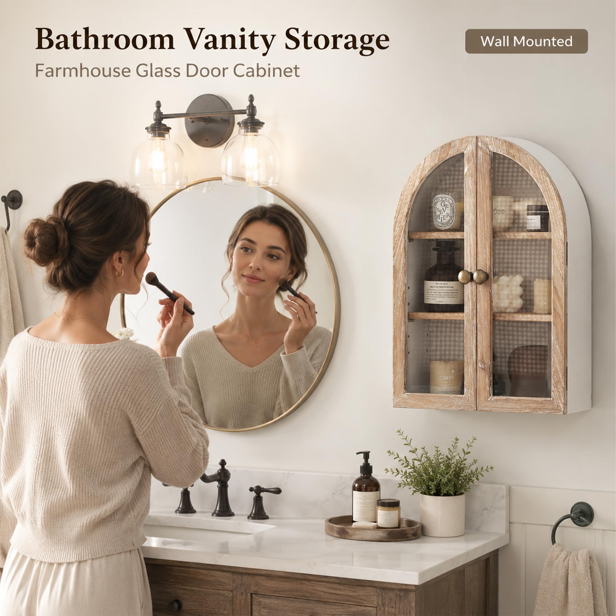 Armario de Pared Vintage con Puertas de Cristal y Estantes Ajustables