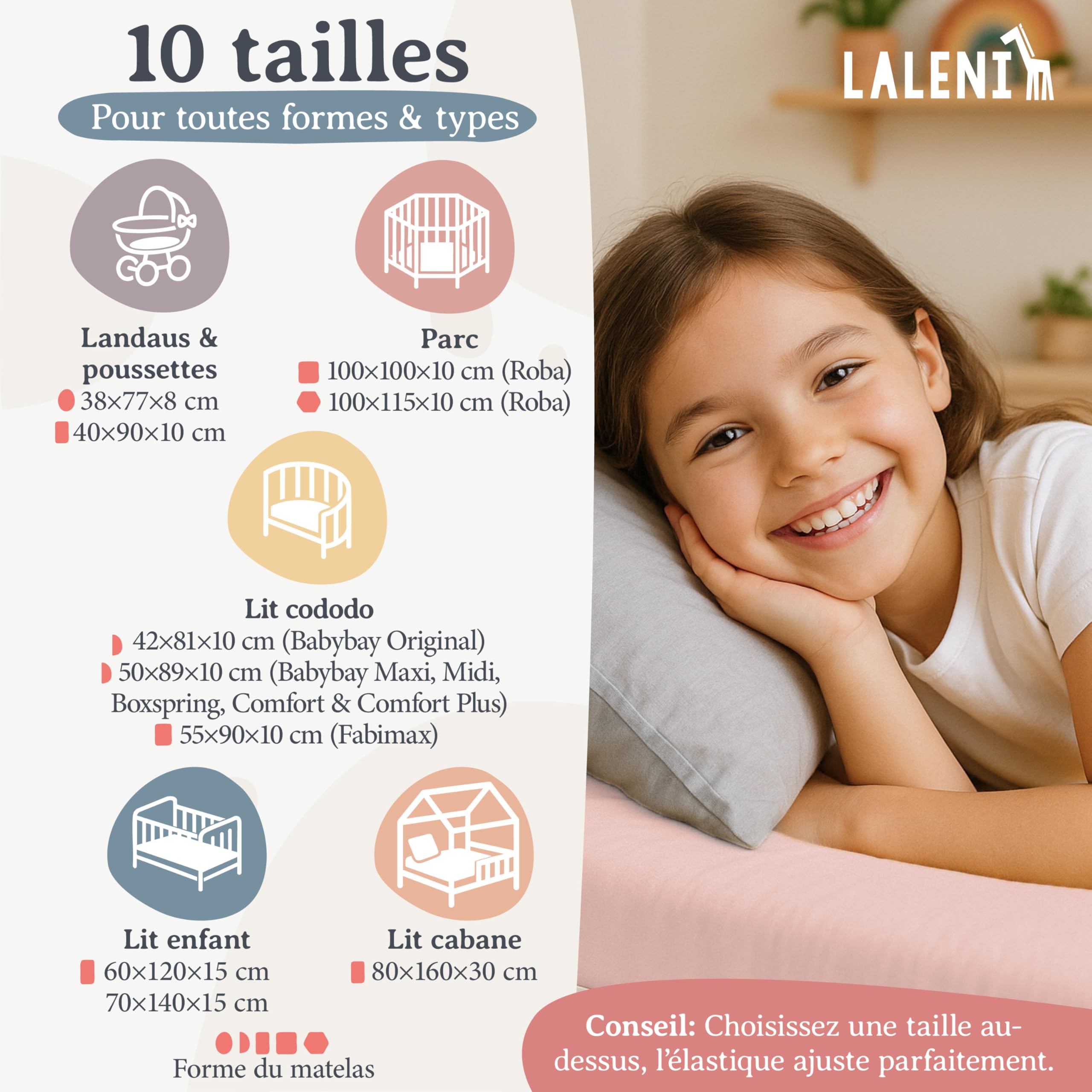 Le drap-housse Laleni offre douceur et sécurité certifiée pour le couchage de bébé.