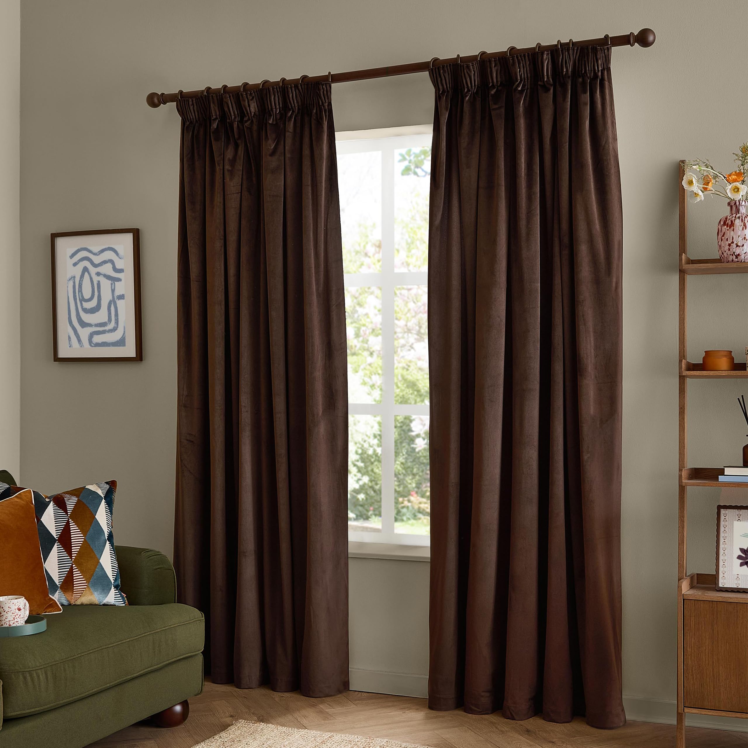 furn. The Ultimate Velvet Blackout Pencil Pleat Curtain Pair (Cocoa - 168x229cm)